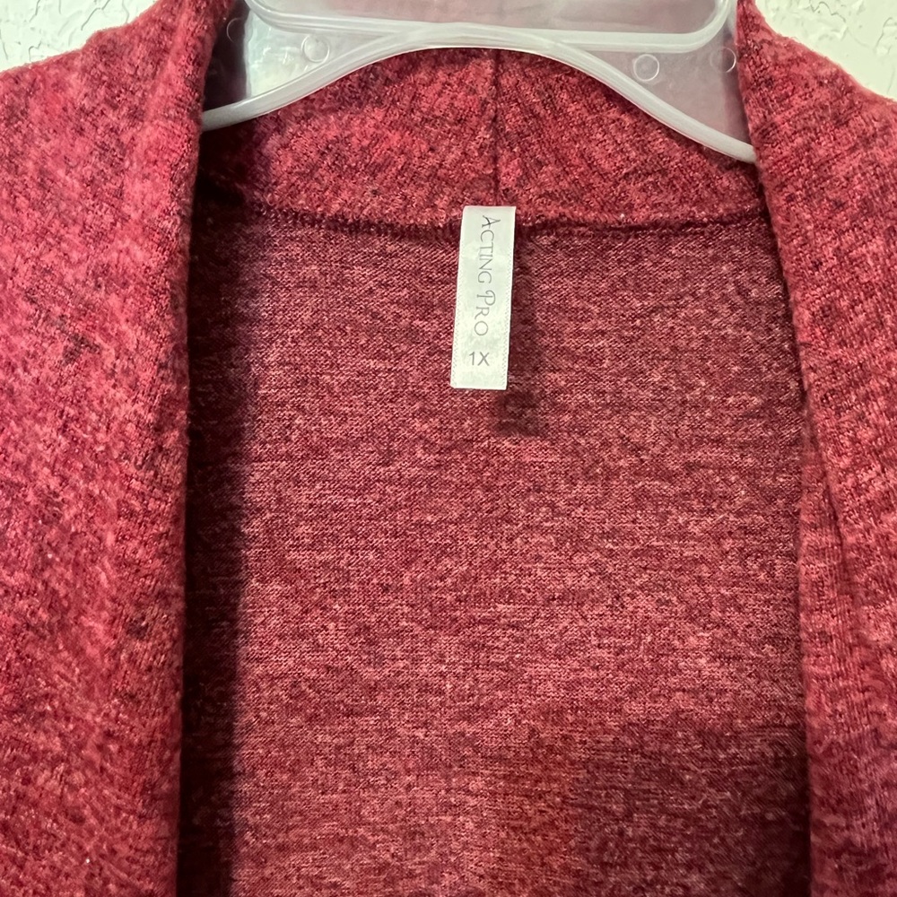 Acting Pro Red Cardigan Sweater with Textured Knit